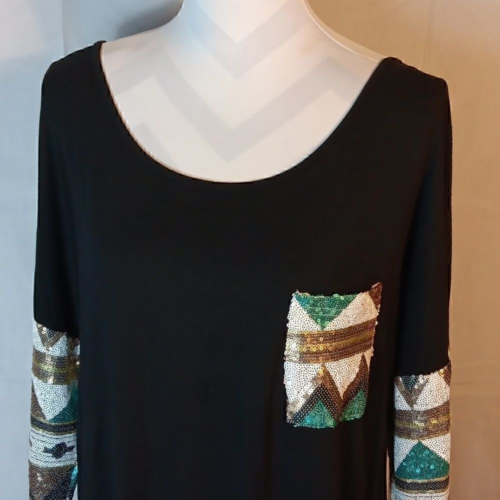 Pink Owl Sequined Aztec Women's Top - Picture 2 of 8